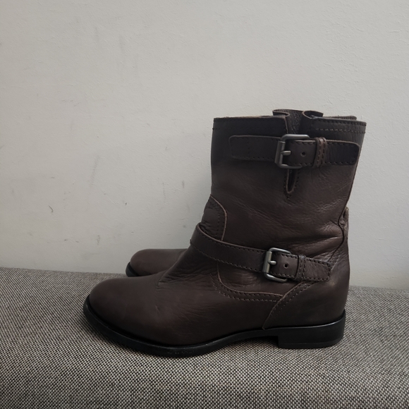PRADA DOUBLE BUCKLE MOTORCYCLE MOTO BOOTS Brown LEATHER BIKER BOOTS Sz 39.5/9 - Picture 3 of 8
